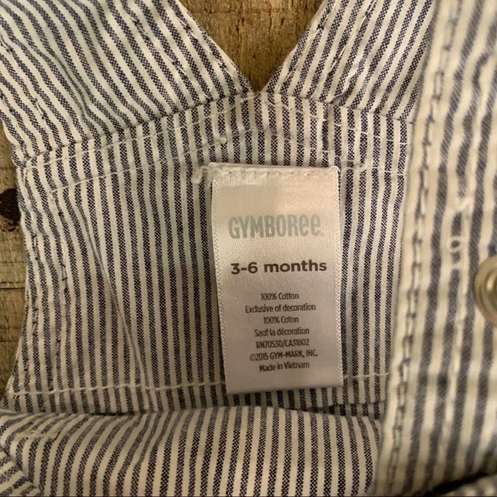 Gymboree baby boys blue and white striped overall shorts with cargo pockets